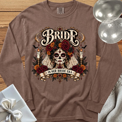 Bride, In Her Bride Era - Premium Halloween Wedding Long Sleeve T-Shirt - Espresso
