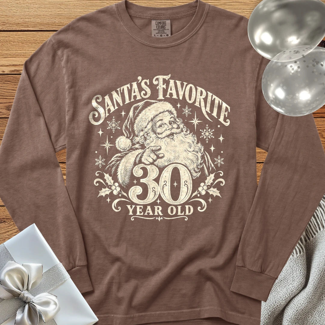 Santa’s Favorite 30-Year-Old - Premium Christmas 30th Birthday Long Sleeve T-Shirt - Espresso