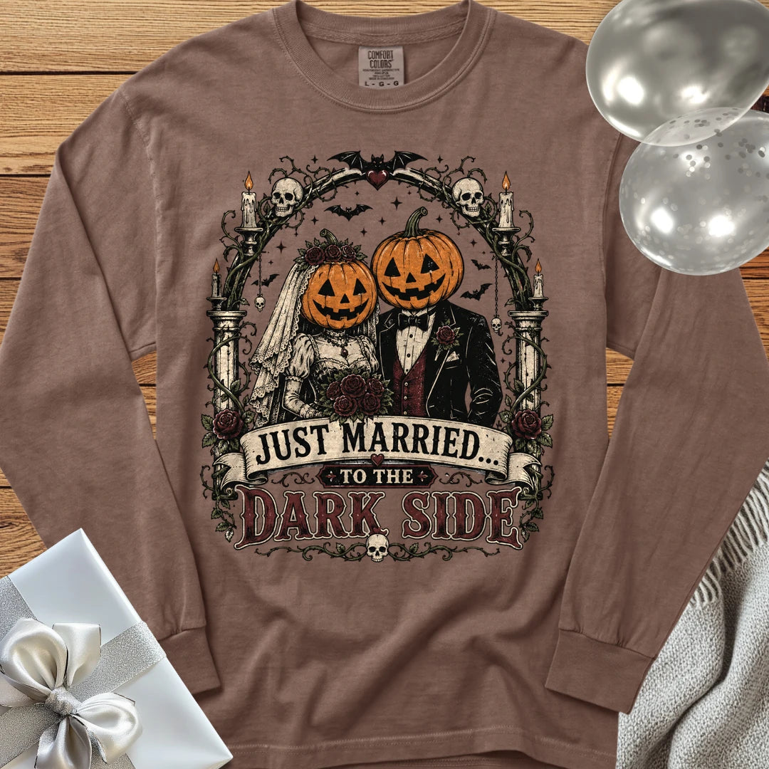 Just Married to the Dark Side - Premium Halloween Wedding Long Sleeve T-Shirt - Espresso