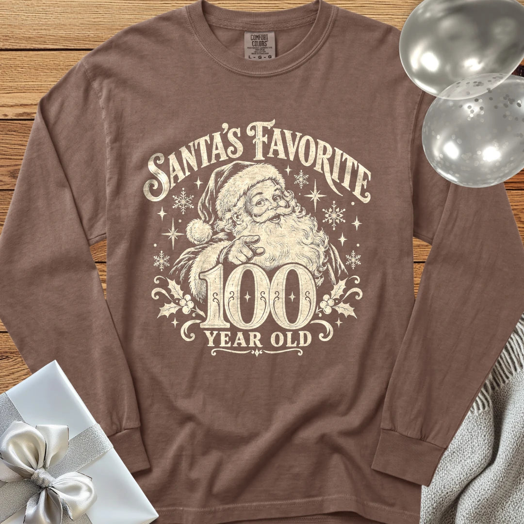 Santa’s Favorite 100-Year-Old - Premium Christmas 100th Birthday Long Sleeve T-Shirt - Espresso