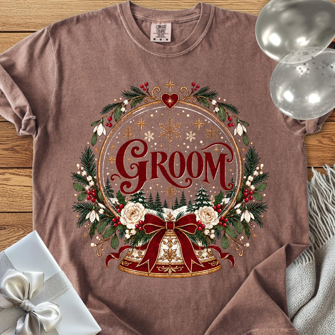 Groom - Premium Snowglobe Wedding T-Shirt - Espresso