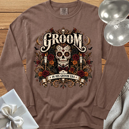 Groom, In His Groom Era - Premium Halloween Wedding Long Sleeve T-Shirt - Espresso