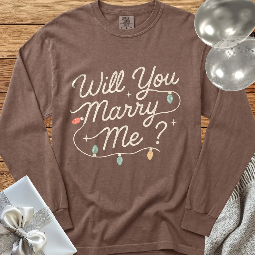 Will You Marry Me? (Christmas Lights) - Premium Christmas Proposal Long Sleeve T-Shirt - Espresso