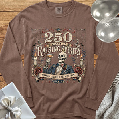 250 Years of Raising Spirits - Premium America 250 Halloween Long Sleeve T-Shirt - Espresso