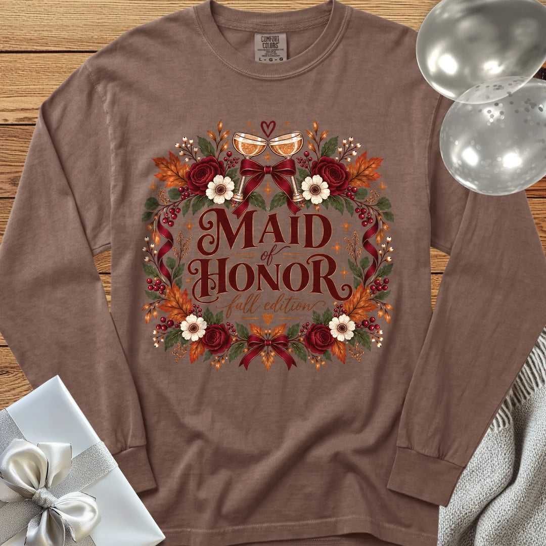 Maid of Honor, Fall Edition - Premium Wedding Long Sleeve T-Shirt - Espresso