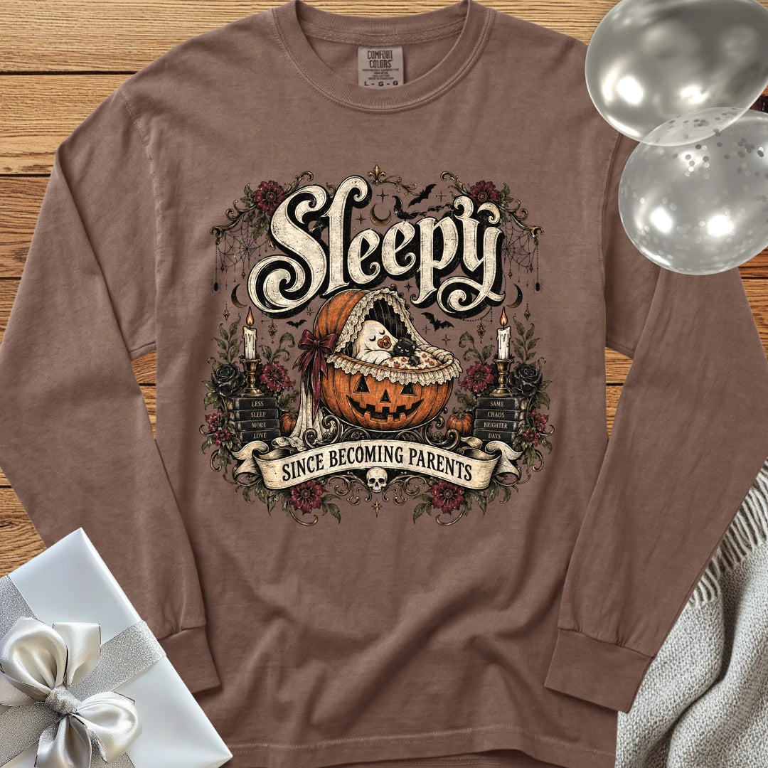 Sleepy Since Becoming Parents - Premium Parenting Halloween Long Sleeve T-Shirt - Espresso