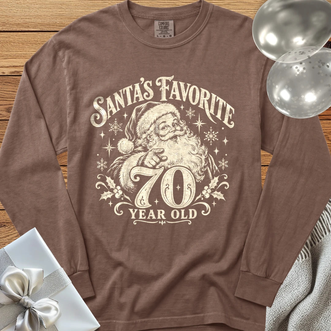 Santa’s Favorite 70-Year-Old - Premium Christmas 70th Birthday Long Sleeve T-Shirt - Espresso