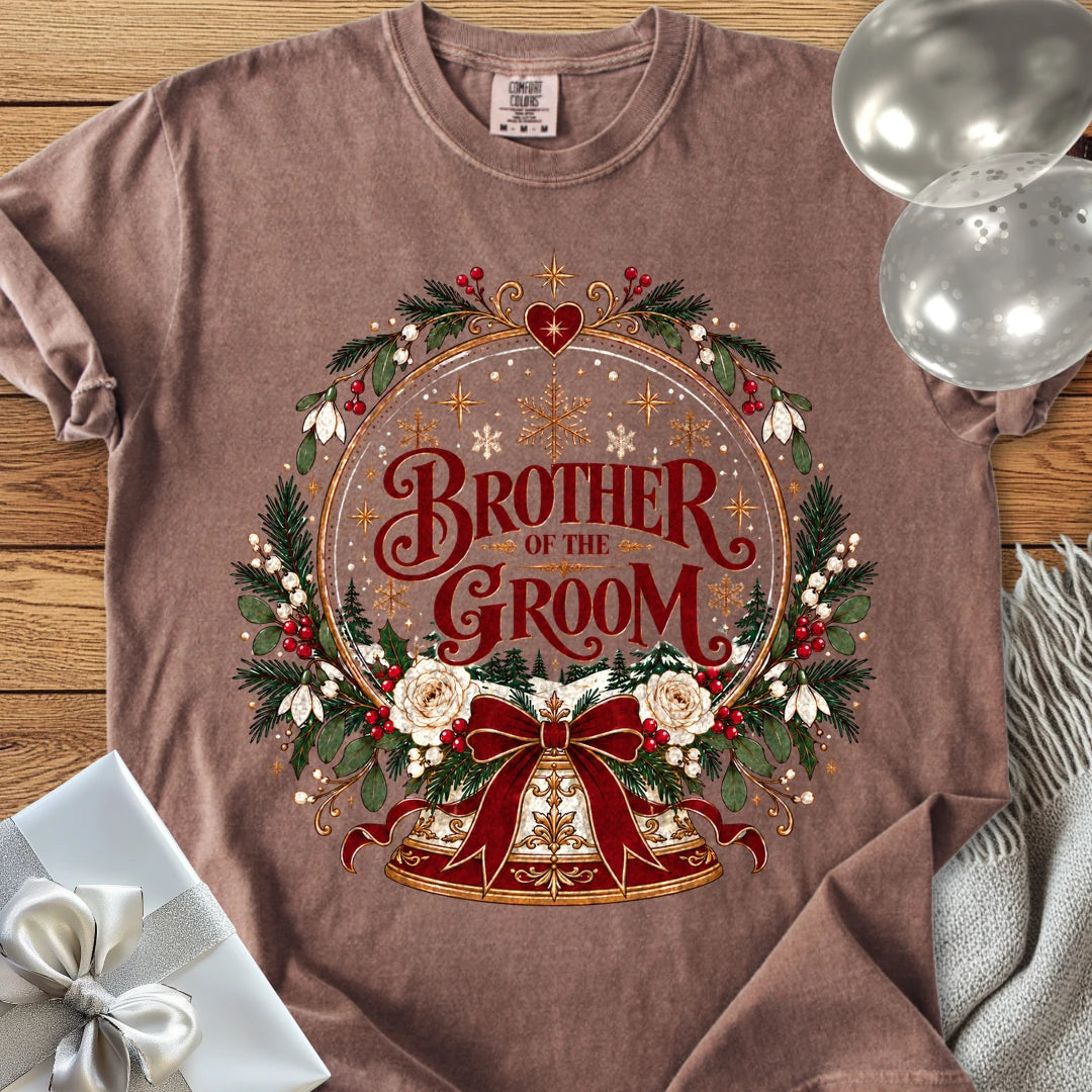 Brother of the Groom - Premium Snowglobe Wedding T-Shirt - Espresso
