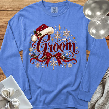 Groom - Premium Christmas Long Sleeve Wedding T-Shirt - Flo Blue