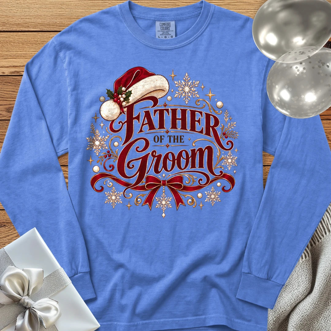 Father of the Groom - Premium Christmas Long Sleeve Wedding T-Shirt - Flo Blue