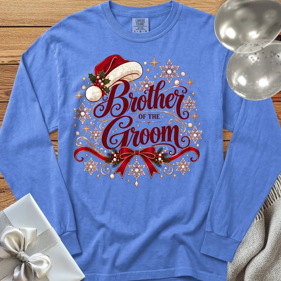 Brother of the Groom - Premium Christmas Long Sleeve Wedding T-Shirt - Flo Blue