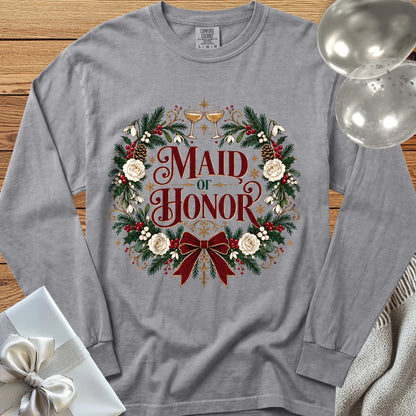 Maid of Honor - Premium Winter Crest Wedding Long Sleeve T-Shirt - Grey