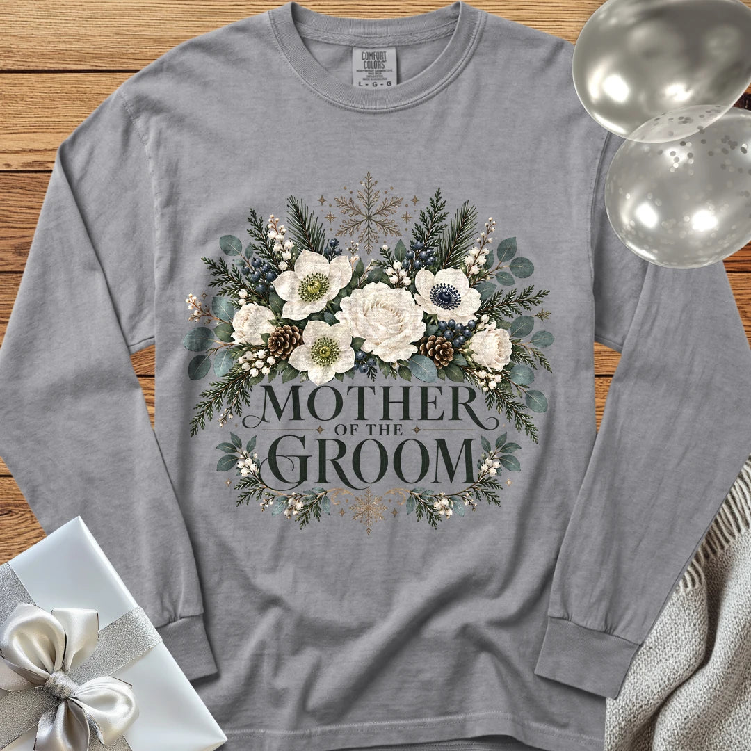 Mother of the Groom - Premium Winter Bouquet Wedding Long Sleeve T-Shirt - Grey