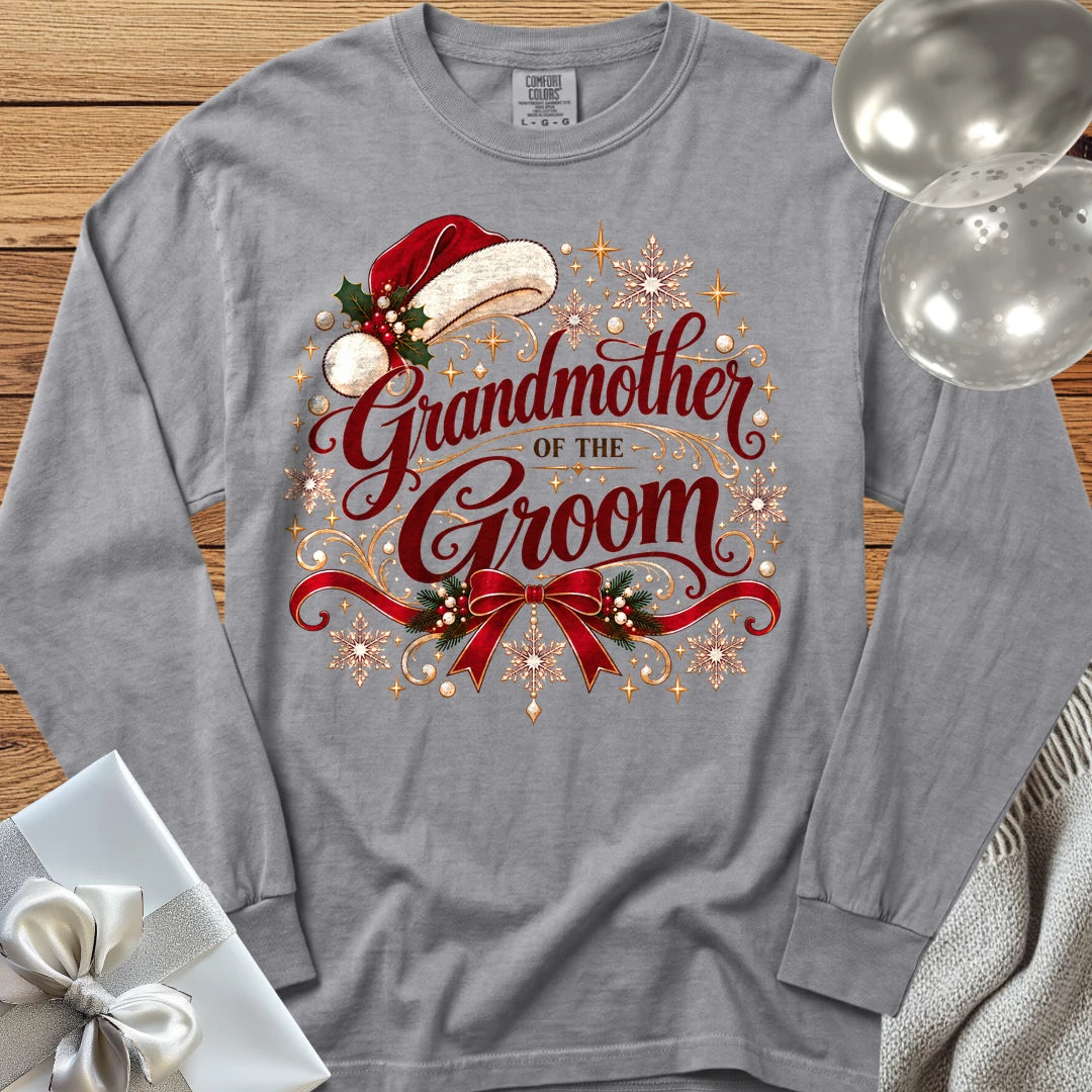 Grandmother of the Groom - Premium Christmas Long Sleeve Wedding T-Shirt - Grey
