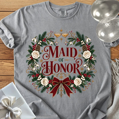 Maid of Honor - Premium Winter Crest Wedding T-Shirt - Grey