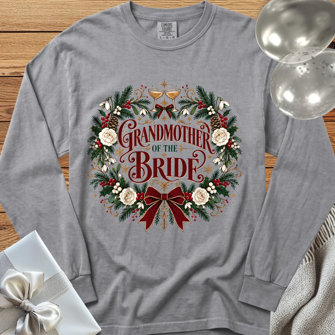 Grandmother of the Bride - Premium Winter Crest Wedding Long Sleeve T-Shirt - Grey
