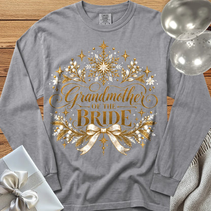 Grandmother of the Bride - Premium Winter Sparkle Wedding Long Sleeve T-Shirt - Grey