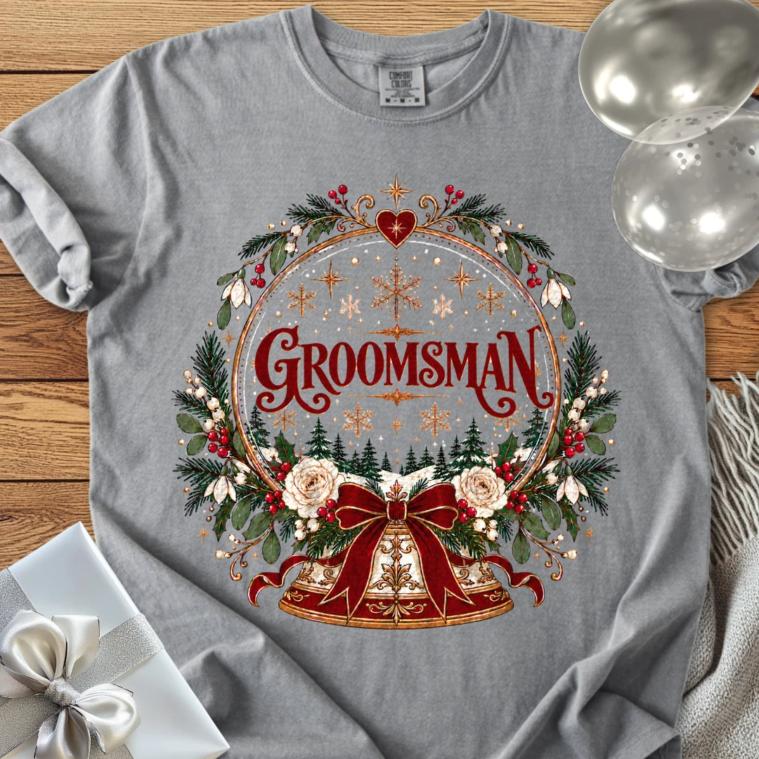 Groomsman - Premium Snowglobe Wedding T-Shirt - Grey