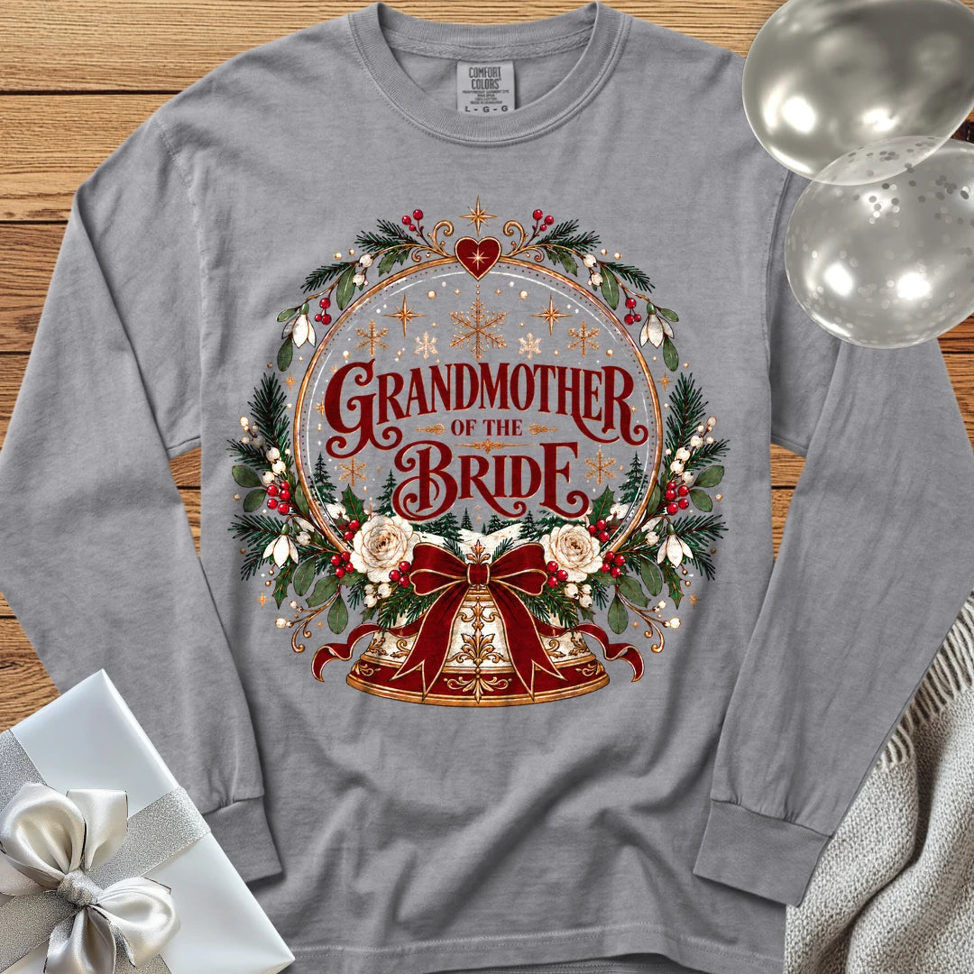 Grandmother of the Bride - Premium Snowglobe Wedding Long Sleeve T-Shirt - Grey