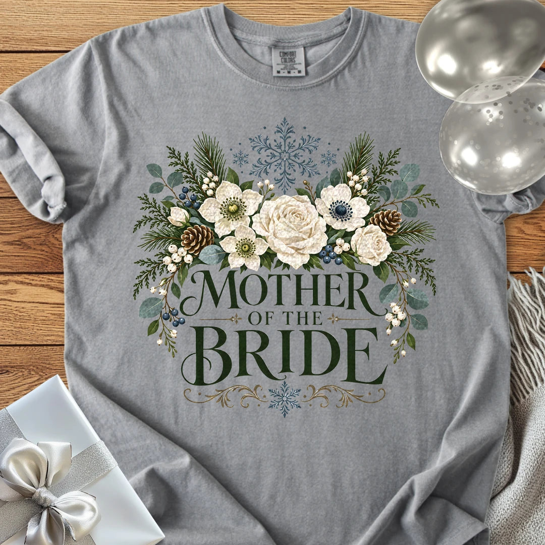 Mother of the Bride - Premium Winter Bouquet Wedding T-Shirt - Grey