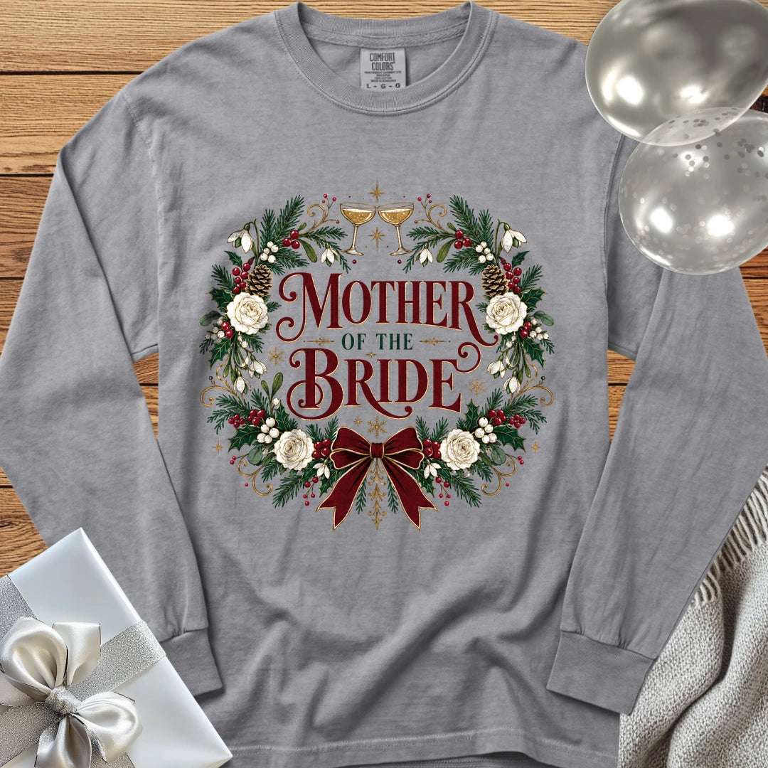 Mother of the Bride - Premium Winter Crest Wedding Long Sleeve T-Shirt - Grey