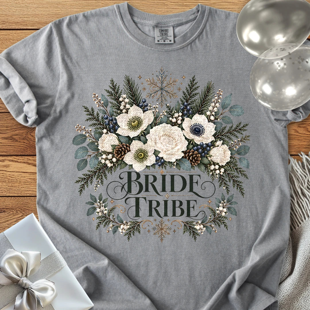 Bride Tribe - Premium Winter Bouquet Wedding T-Shirt - Grey