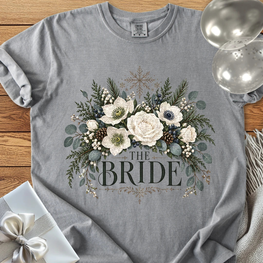 Bride - Premium Winter Bouquet Wedding T-Shirt - Grey