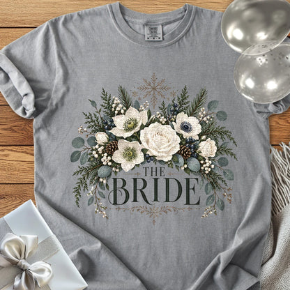 Bride - Premium Winter Bouquet Wedding T-Shirt - Grey
