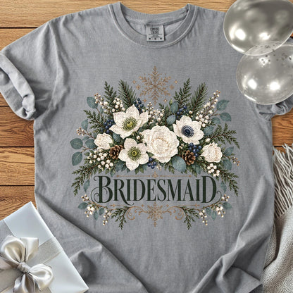 Bridesmaid - Premium Winter Bouquet Wedding T-Shirt - Grey