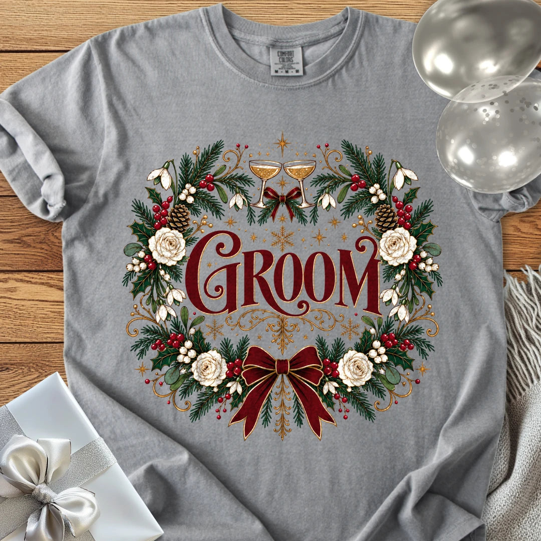 Groom - Premium Winter Crest Wedding T-Shirt - Grey