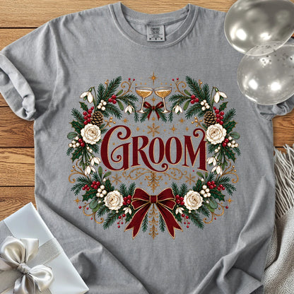 Groom - Premium Winter Crest Wedding T-Shirt - Grey