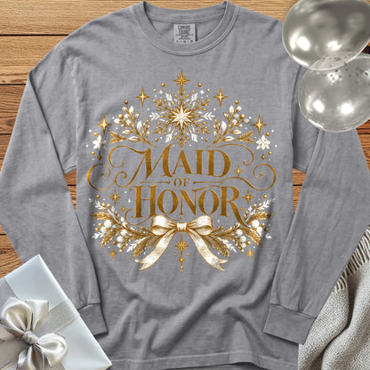 Maid of Honor - Premium Winter Sparkle Wedding Long Sleeve T-Shirt - Grey