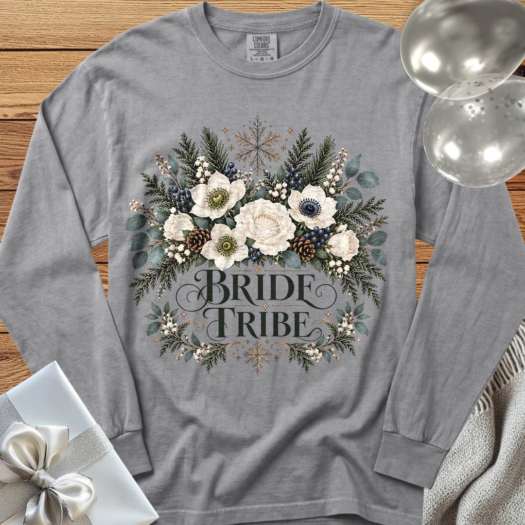 Bride Tribe - Premium Winter Bouquet Wedding Long Sleeve T-Shirt - Grey