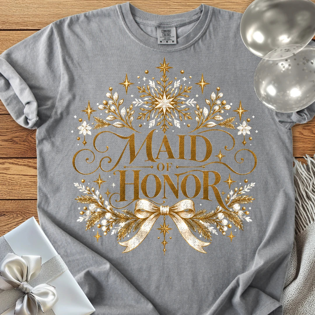 Maid of Honor - Premium Winter Sparkle Wedding T-Shirt - Grey