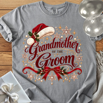 Grandmother of the Groom - Premium Christmas Wedding T-Shirt - Grey