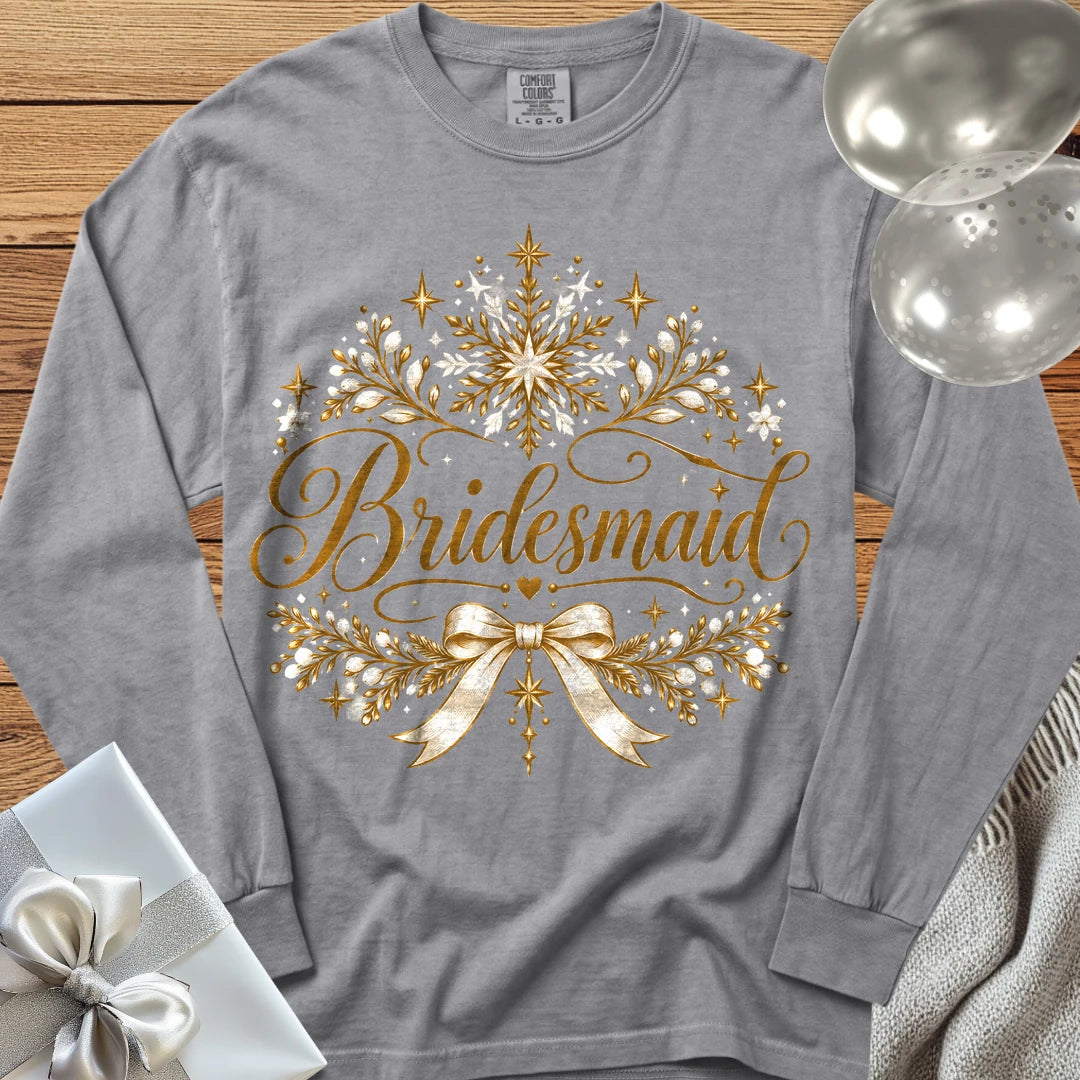 Bridesmaid - Premium Winter Sparkle Wedding Long Sleeve T-Shirt - Grey