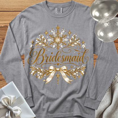 Bridesmaid - Premium Winter Sparkle Wedding Long Sleeve T-Shirt - Grey