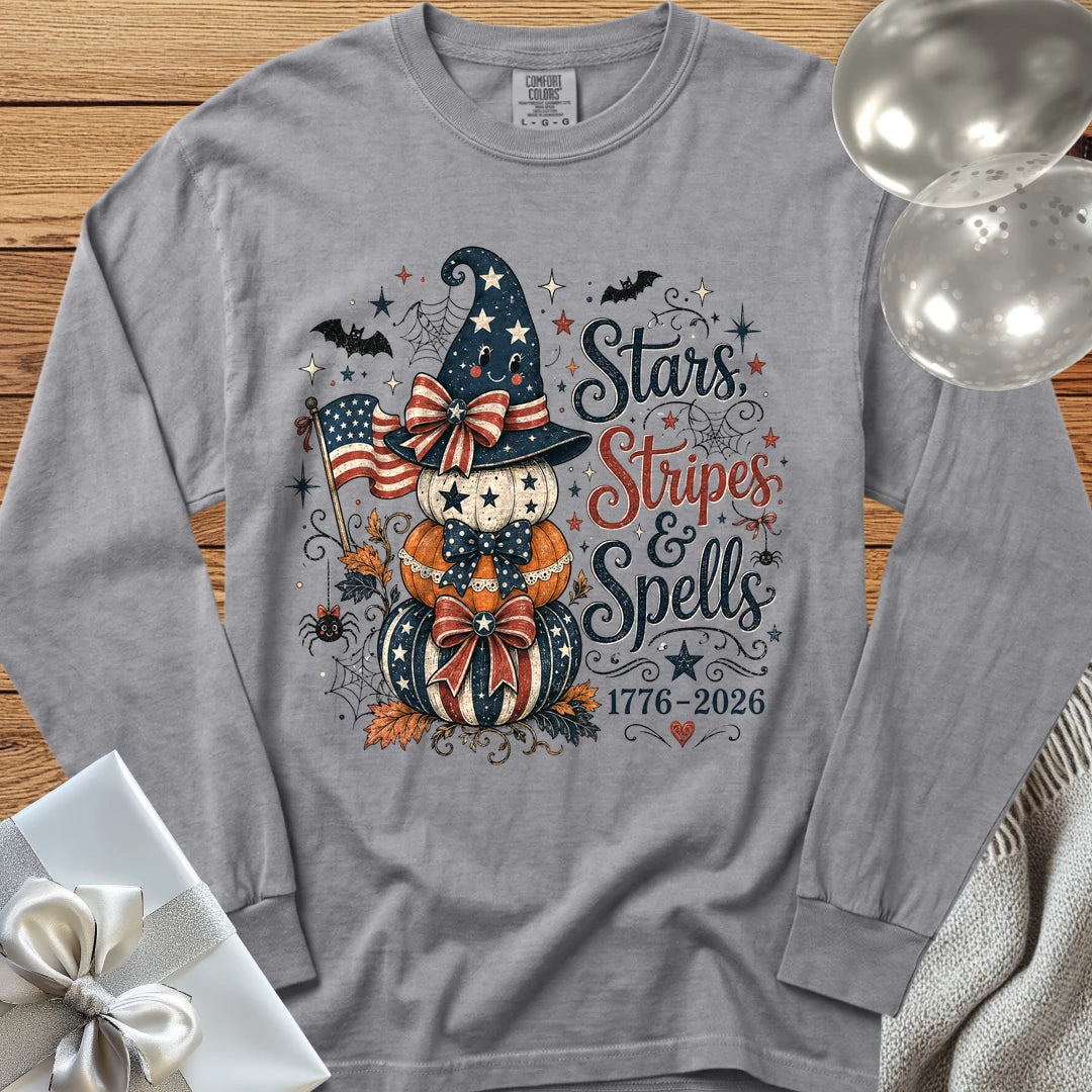 Stars, Stripes & Spells - Premium Halloween America 250 Long Sleeve T-Shirt - Grey