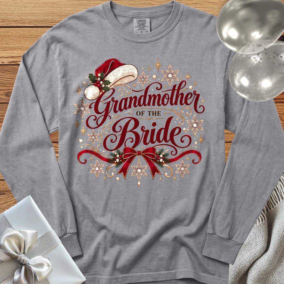 Grandmother of the Bride - Premium Christmas Long Sleeve Wedding T-Shirt - Grey