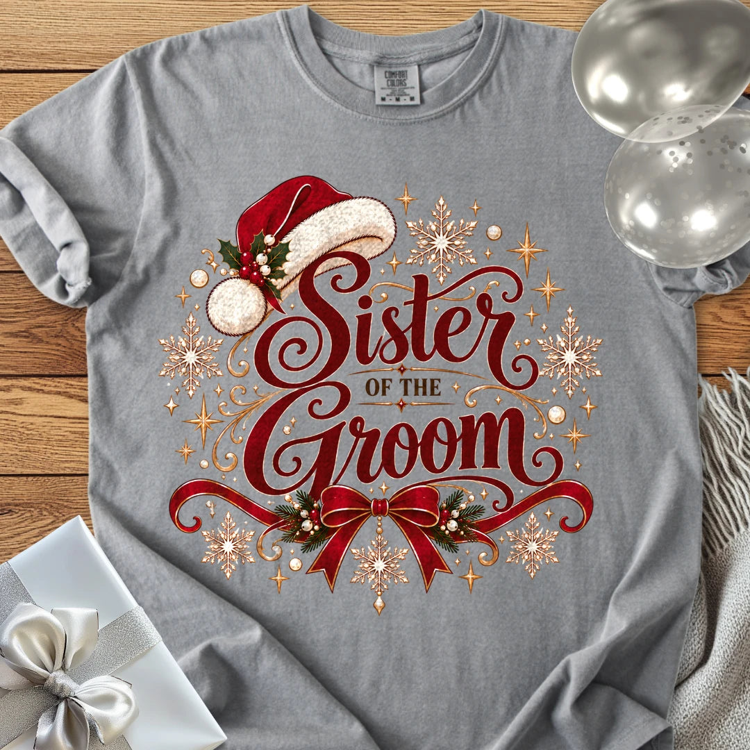 Sister of the Groom - Premium Christmas Wedding T-Shirt - Grey