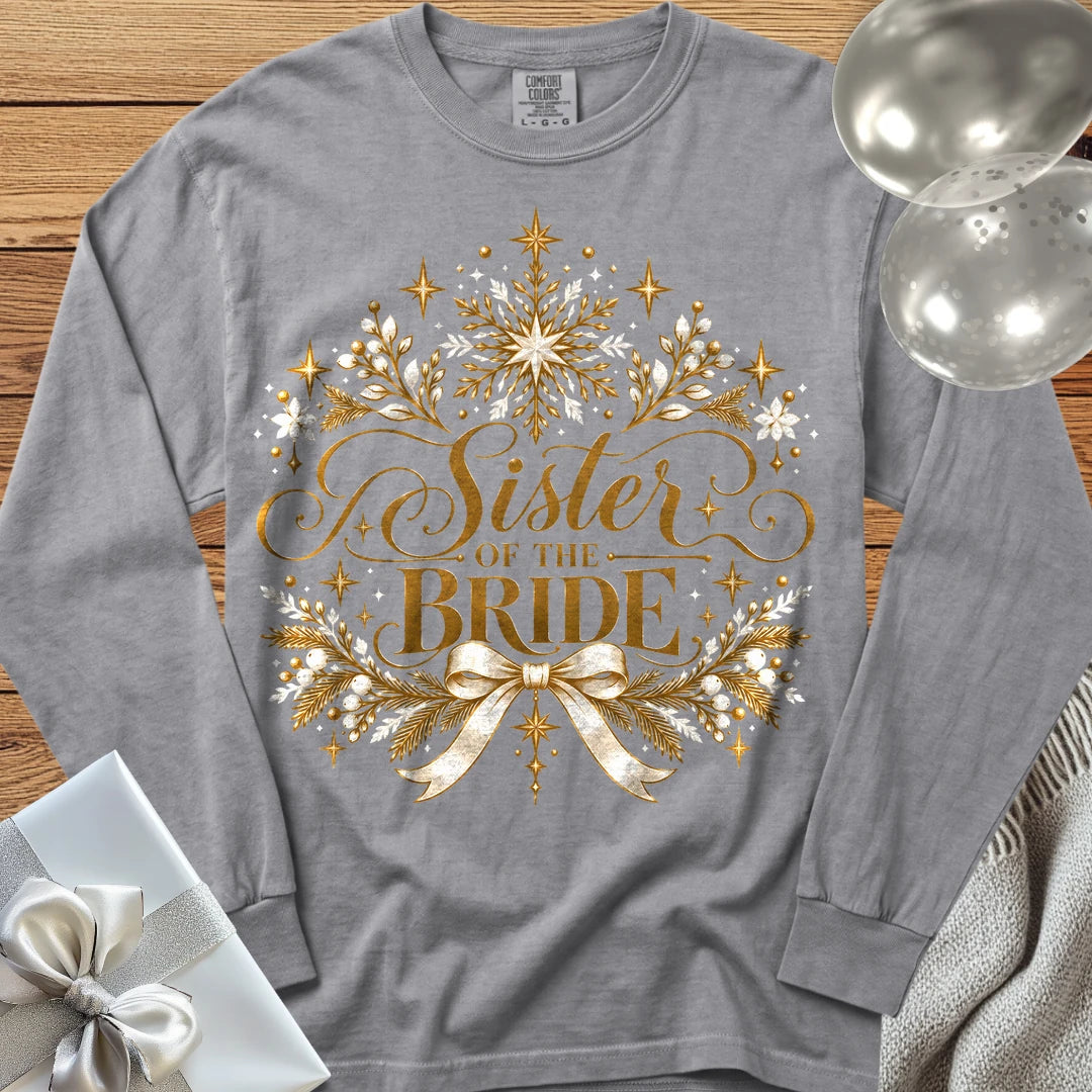 Sister of the Bride - Premium Winter Sparkle Wedding Long Sleeve T-Shirt - Grey