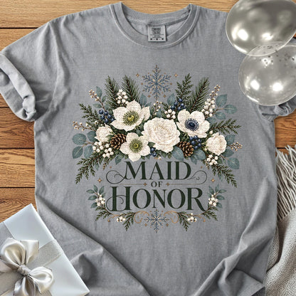 Maid of Honor - Premium Winter Bouquet Wedding T-Shirt - Grey