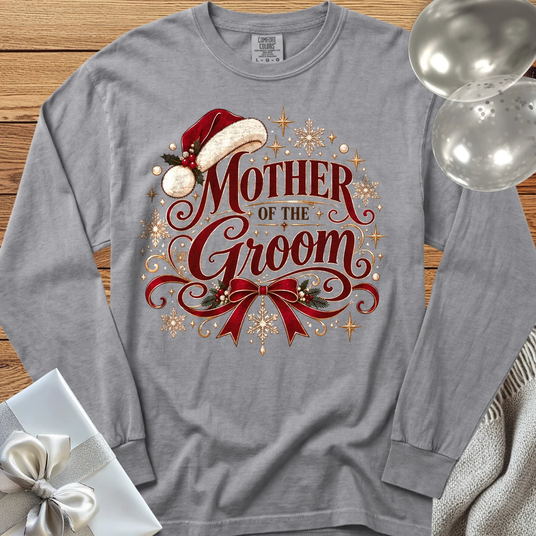 Mother of the Groom - Premium Christmas Long Sleeve Wedding T-Shirt - Grey