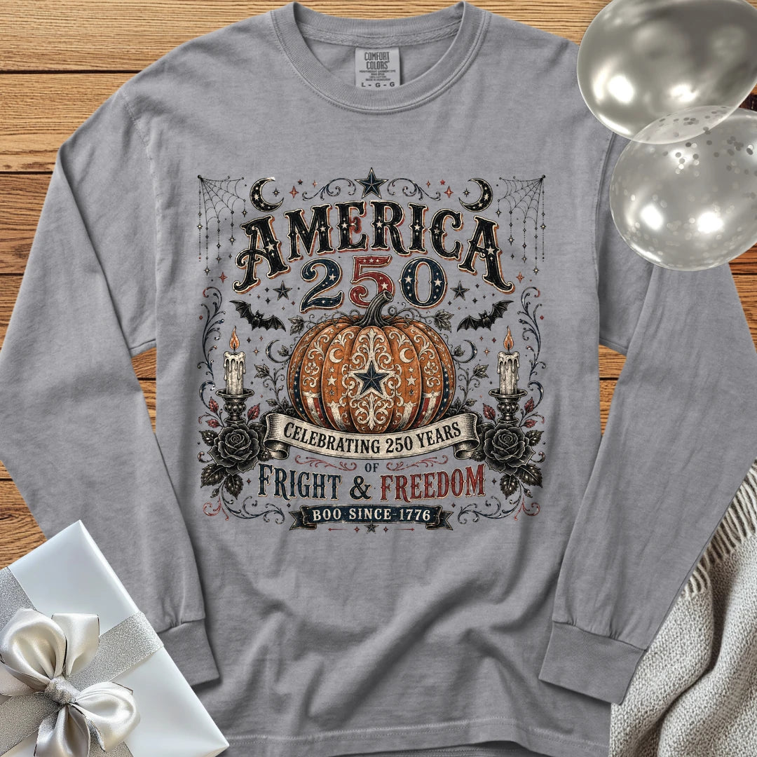America 250, Fright & Freedom - Premium Halloween America 250 Long Sleeve T-Shirt - Grey