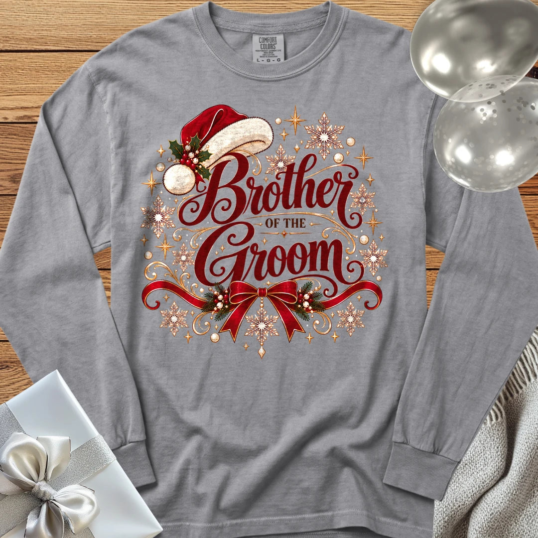 Brother of the Groom - Premium Christmas Long Sleeve Wedding T-Shirt - Grey