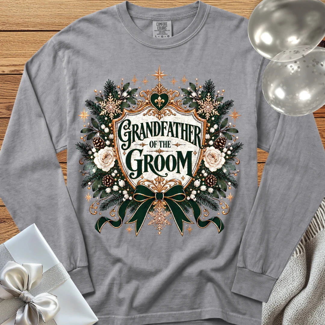 Grandfather of the Groom - Premium Winter Heirloom Wedding Long Sleeve T-Shirt - Grey