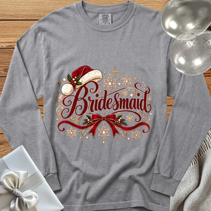 Bridesmaid - Premium Christmas Long Sleeve Wedding T-Shirt - Grey