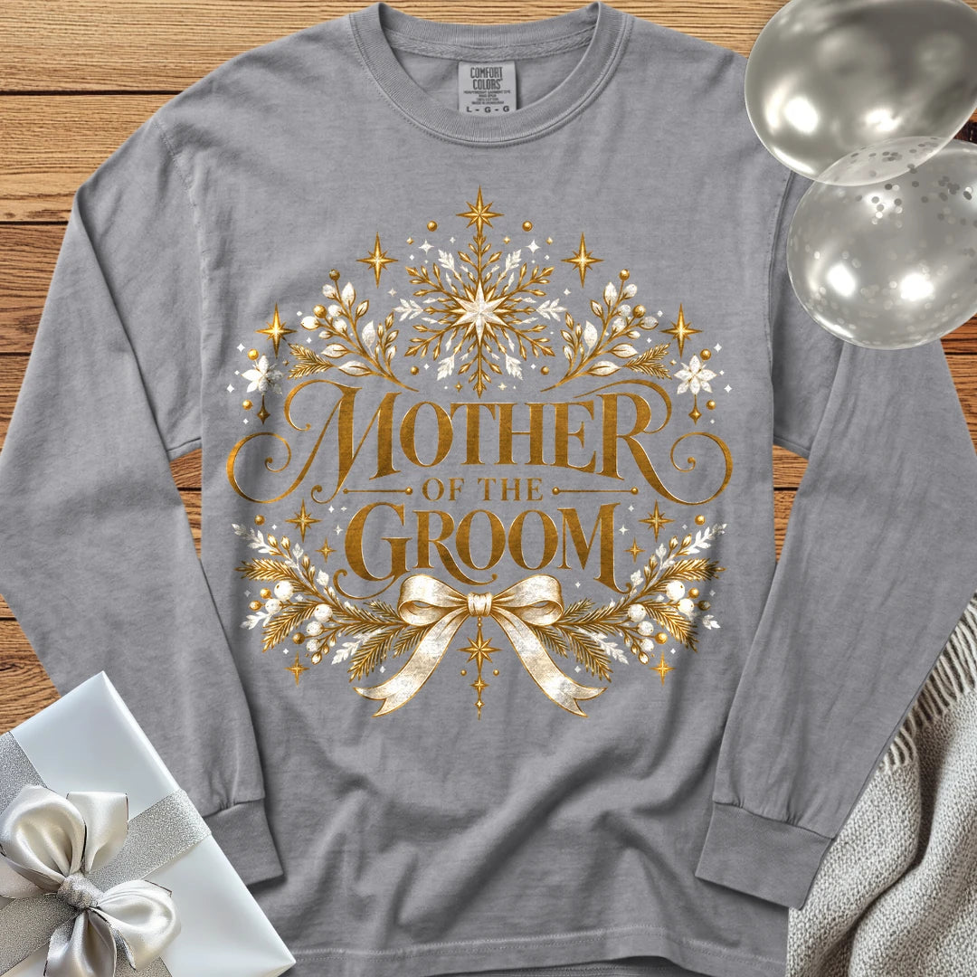 Mother of the Groom - Premium Winter Sparkle Wedding Long Sleeve T-Shirt - Grey