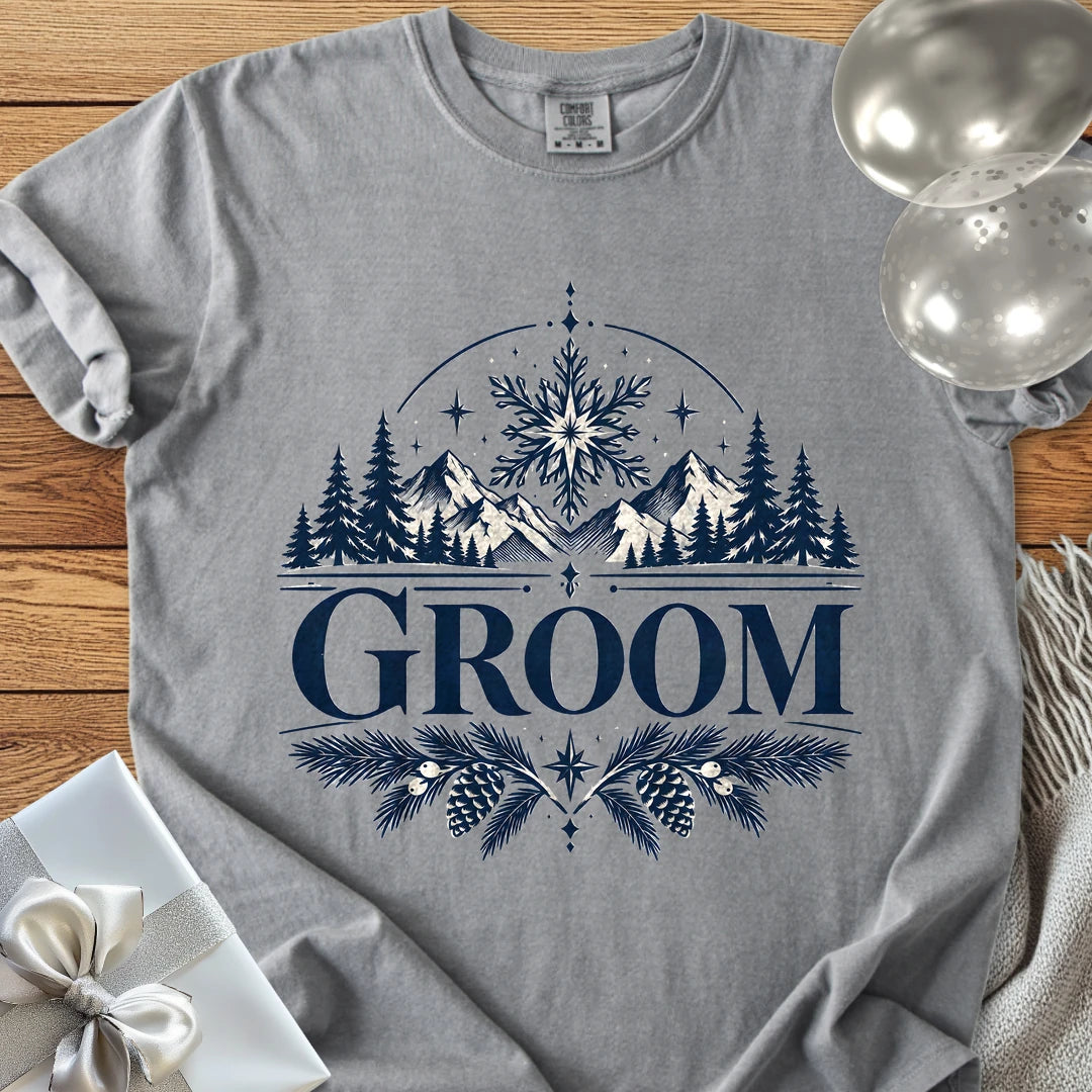 Groom - Premium Winter Peaks Wedding T-Shirt - Grey