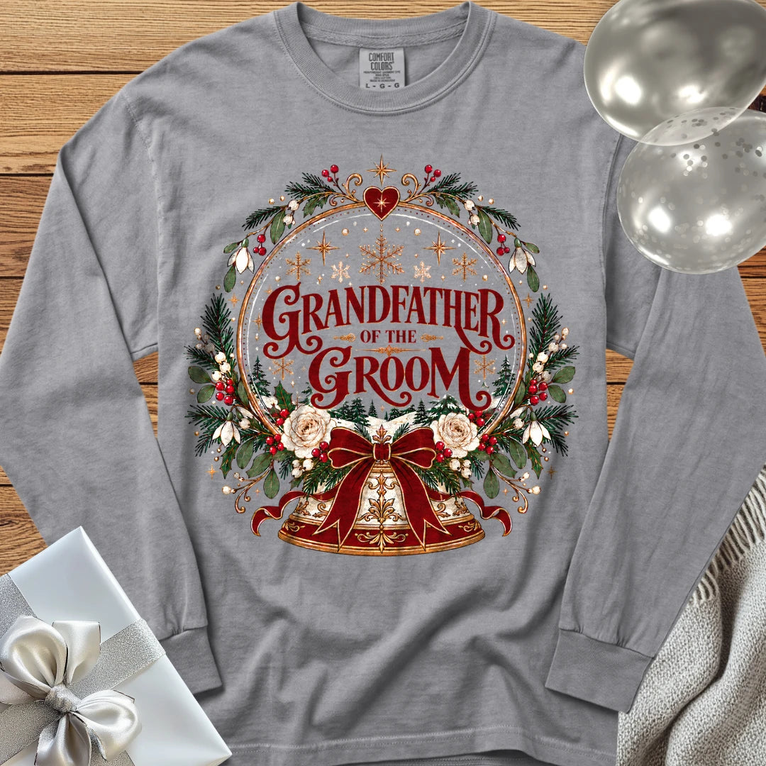 Grandfather of the Groom - Premium Snowglobe Wedding Long Sleeve T-Shirt - Grey